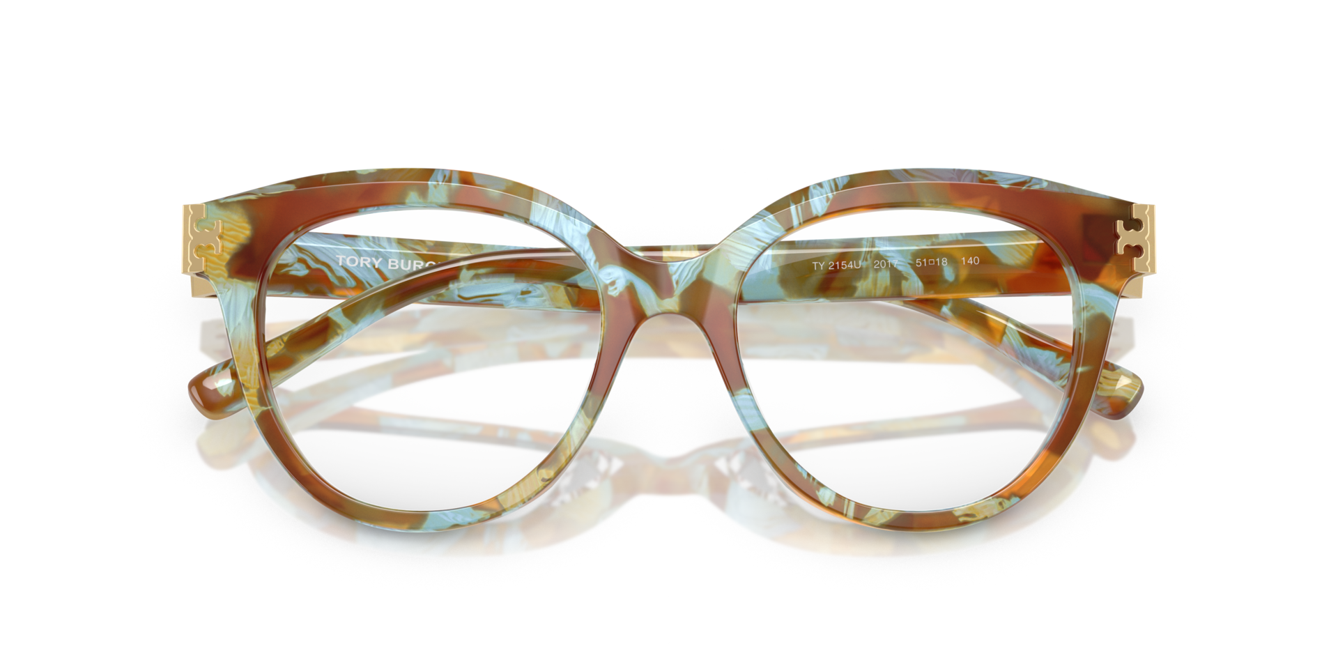 Tory Burch Teal and Cream Tortoiseshell Cat-Eye Glasses Tory Burch TY2147U brown , beige frame main image 3
