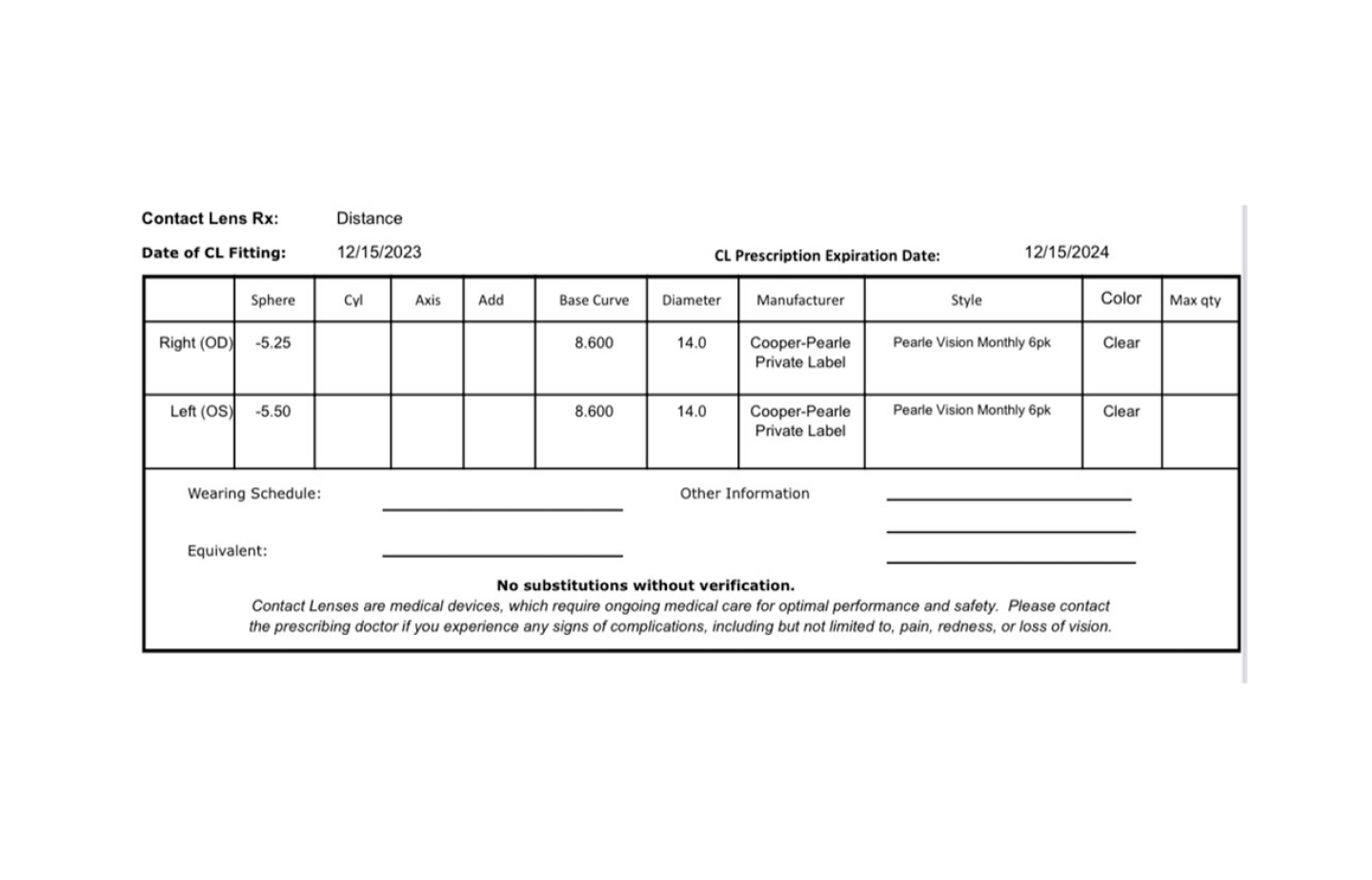 How to read a contact lens prescription